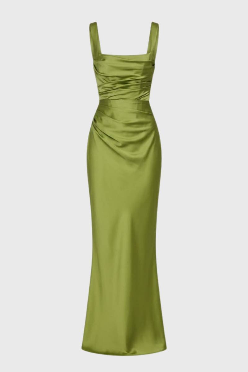 Women's Satin Maxi Dress – Draped Waist Detail