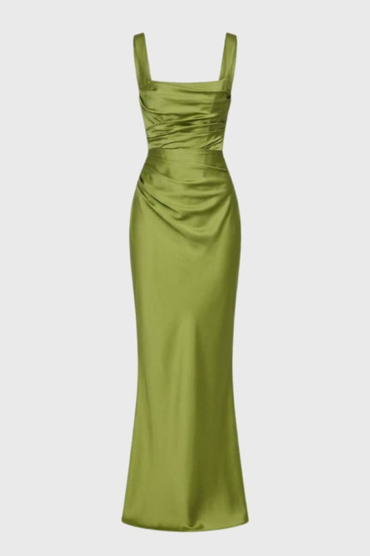 Women's Mermaid Maxi Dress – Draped Satin-Finish Bodice