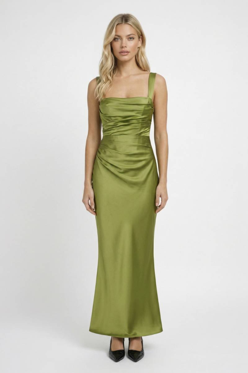 Women's Satin Maxi Dress – Draped Waist Detail