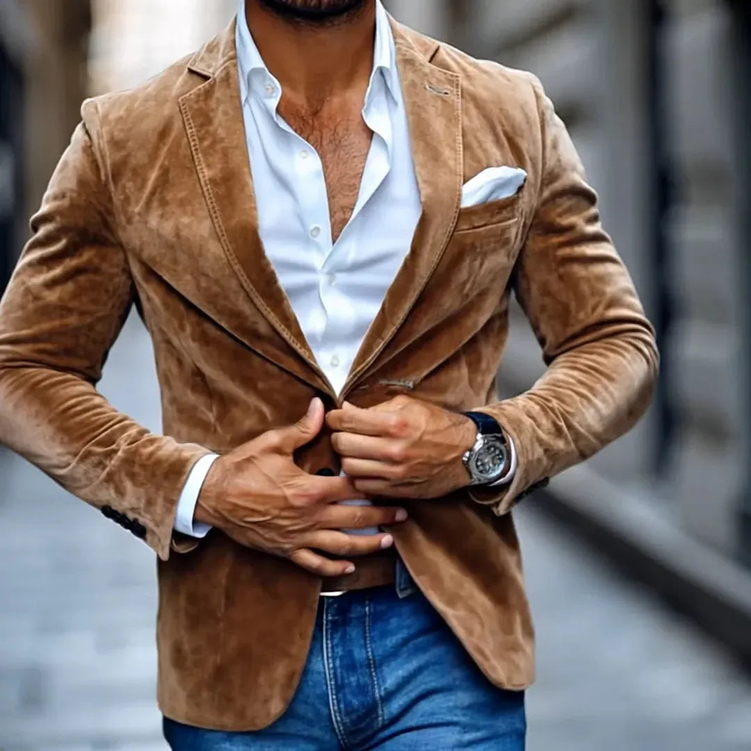 Men's Two-Button Blazer – Notch Lapel Textured Weave