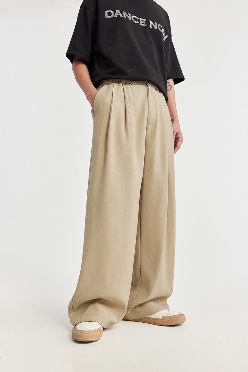 Men's Wide-Leg Pants – Front Pleats, Elastic Waist