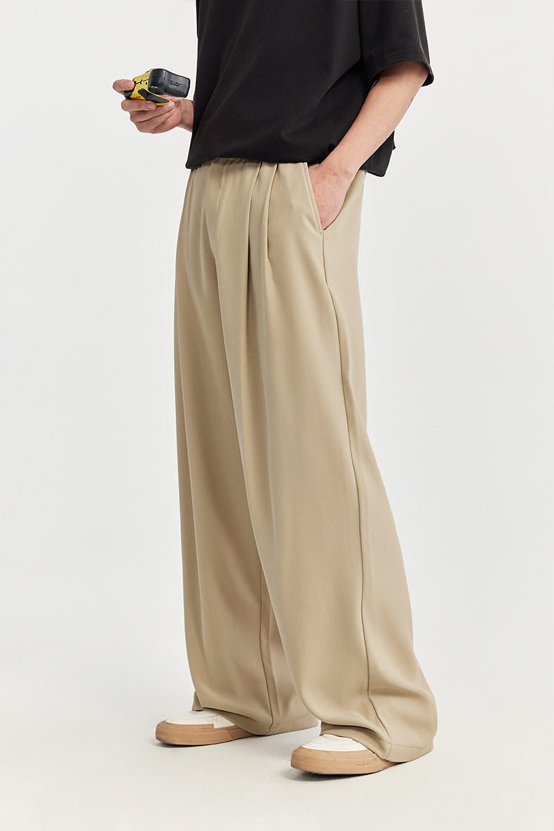Men's Wide-Leg Pants – Front Pleats, Elastic Waist