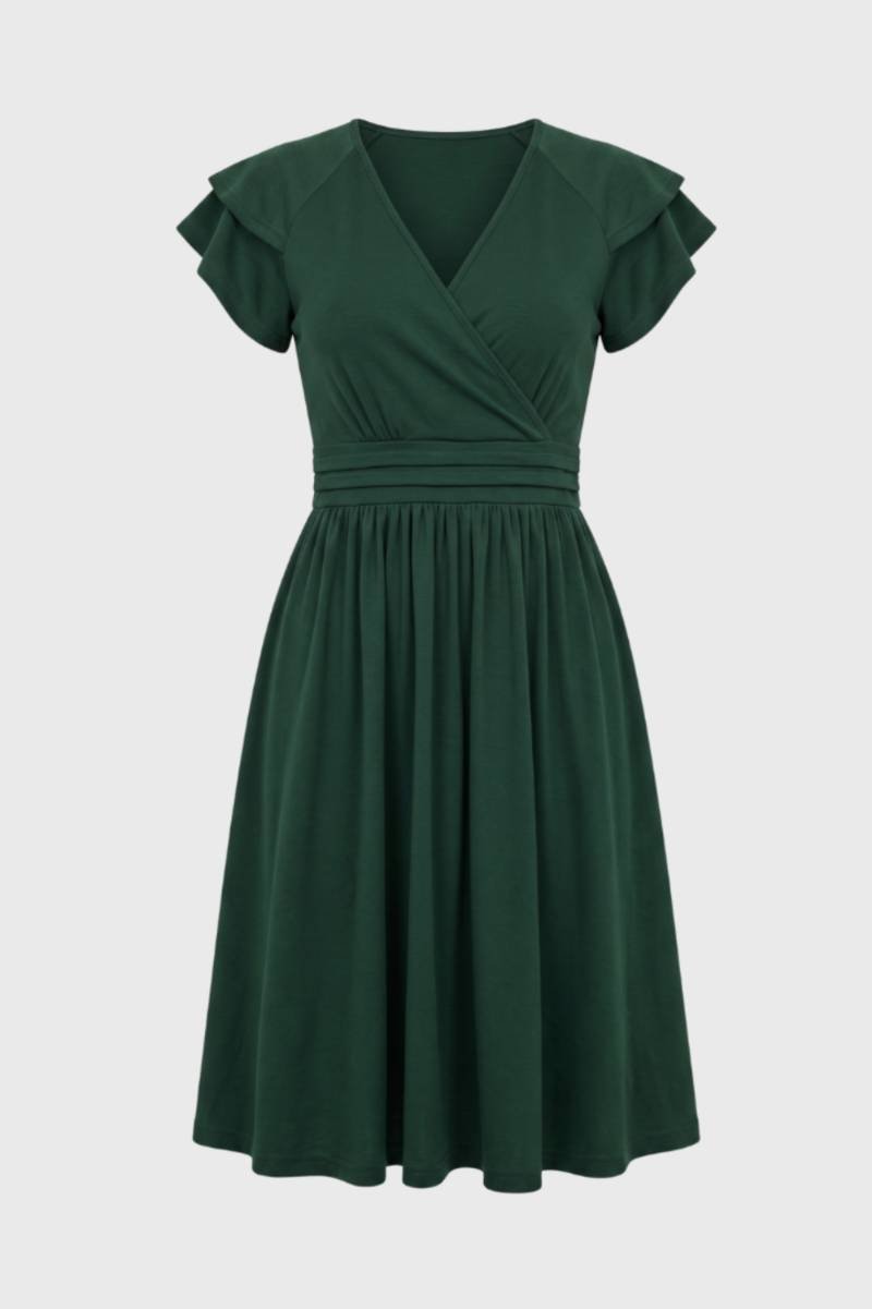Women's Wrap Midi Dress – Flutter Sleeve Tie Waist