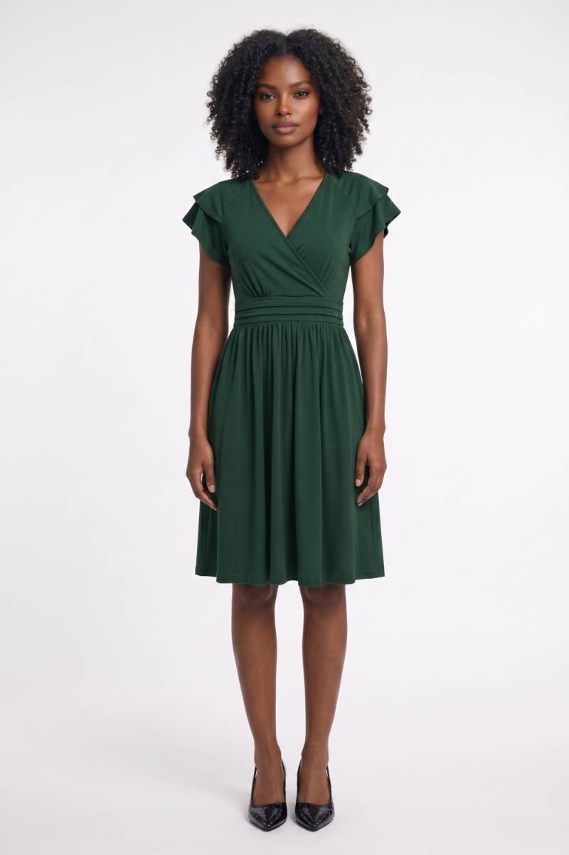 Women's Wrap Midi Dress – Flutter Sleeve Tie Waist