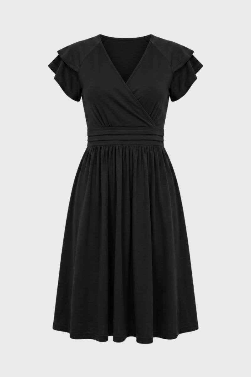 Women's Wrap Midi Dress – Flutter Sleeve Tie Waist
