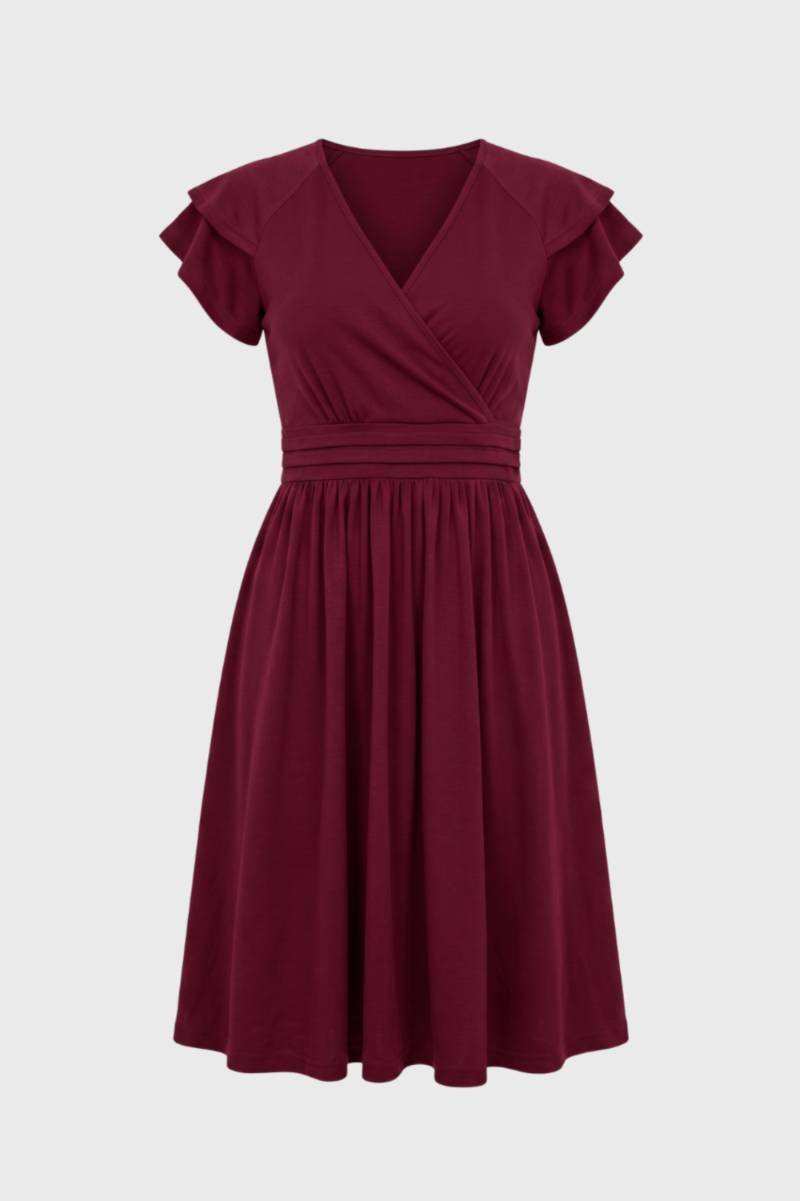 Women's Wrap Midi Dress – Flutter Sleeve Tie Waist