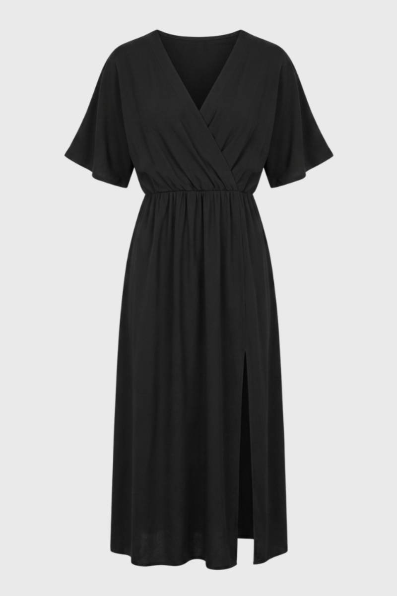 Women's Wrap Midi Dress – V-Neck A-Line Skirt