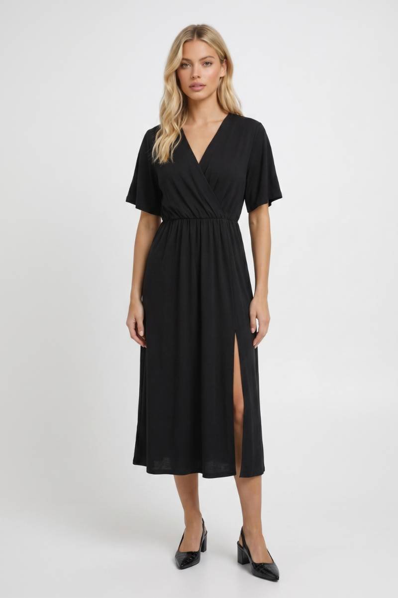 Women's Wrap Midi Dress – V-Neck A-Line Skirt