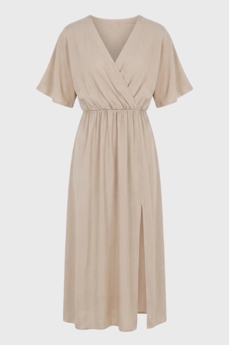 Women's Wrap Midi Dress – V-Neck A-Line Skirt