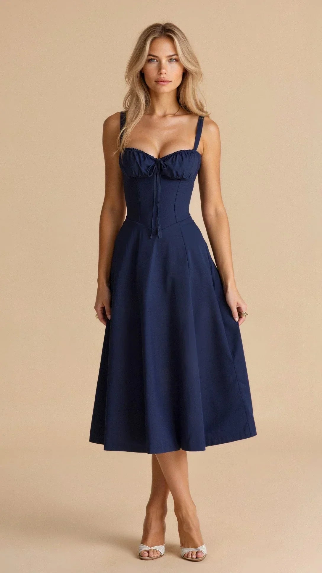 Women's Floral Bustier Midi Dress – Built-In Waist Shaper
