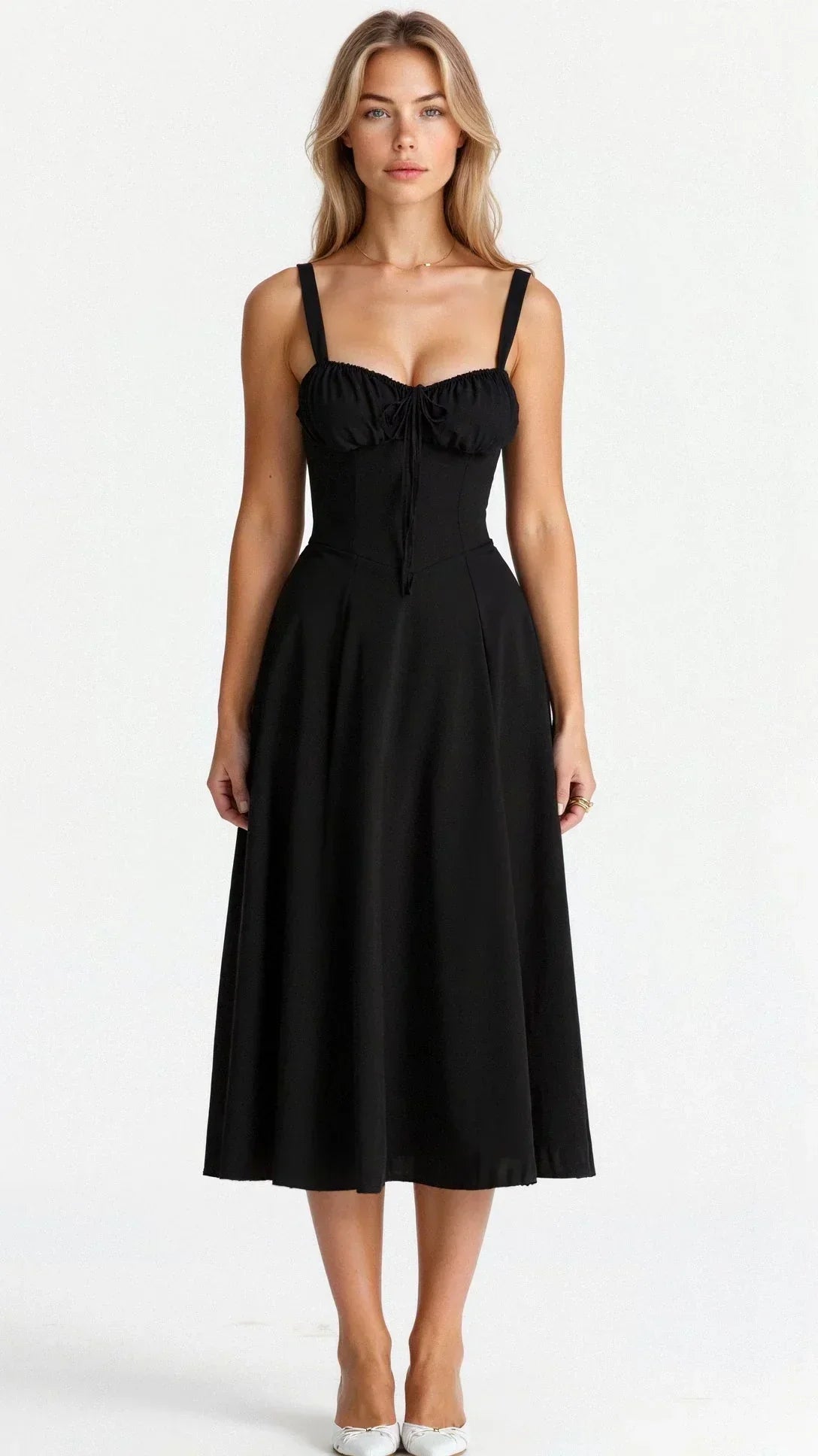 Women's Floral Bustier Midi Dress – Built-In Waist Shaper