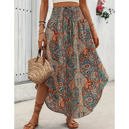 Women's Printed Maxi Skirt – High-Rise Flowing Fit