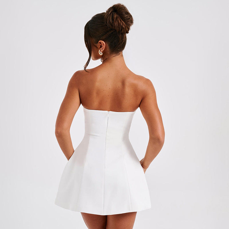 Women's Strapless Mini Dress – Structured A-Line Skirt