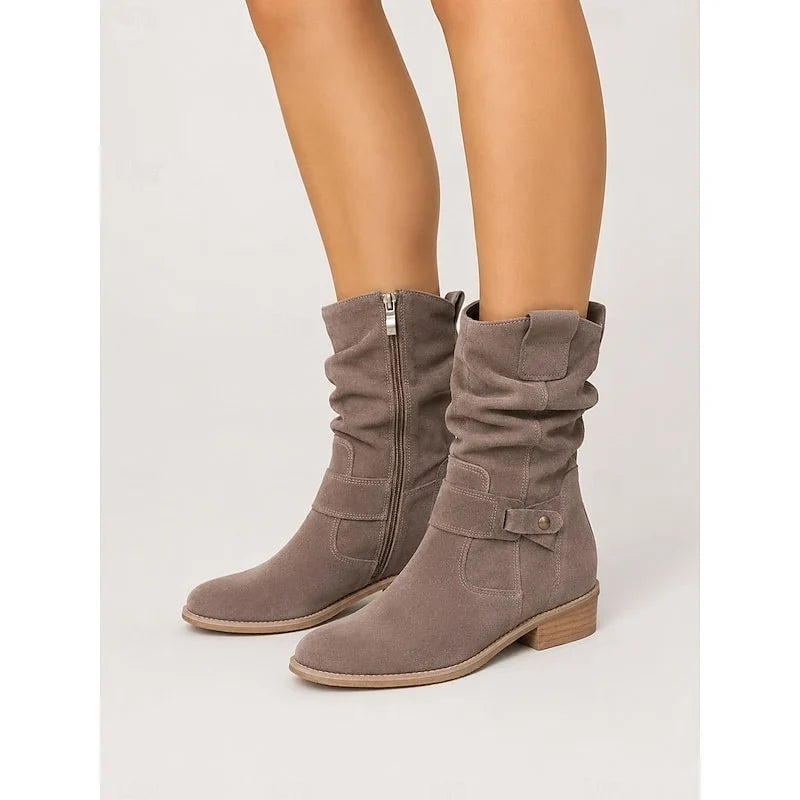Women's Slouch Faux Suede Boots – Pointed Toe, Block Heel