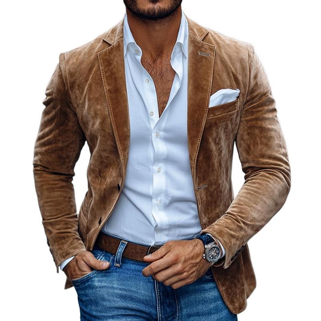 Men's Two-Button Blazer – Notch Lapel Textured Weave