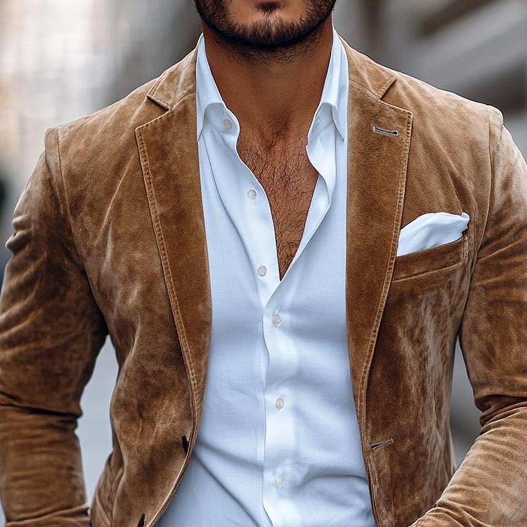 Men's Two-Button Blazer – Notch Lapel Textured Weave