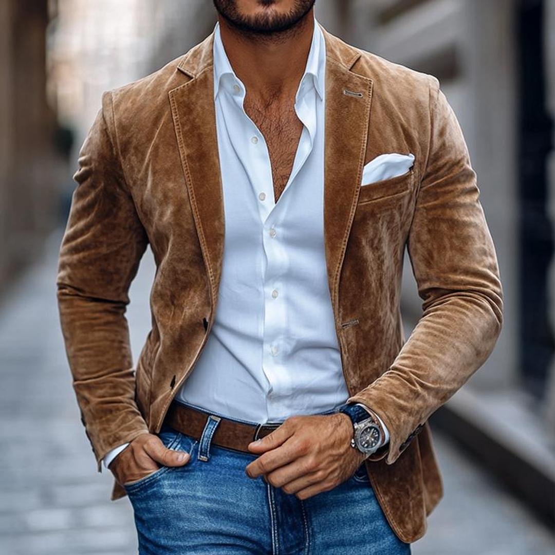 Men's Two-Button Blazer – Notch Lapel Textured Weave