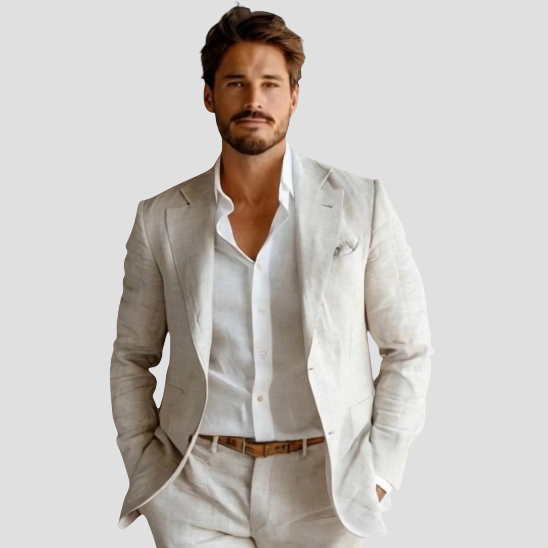 Men's Linen-Look Blazer – Tailored Two-Button Fit