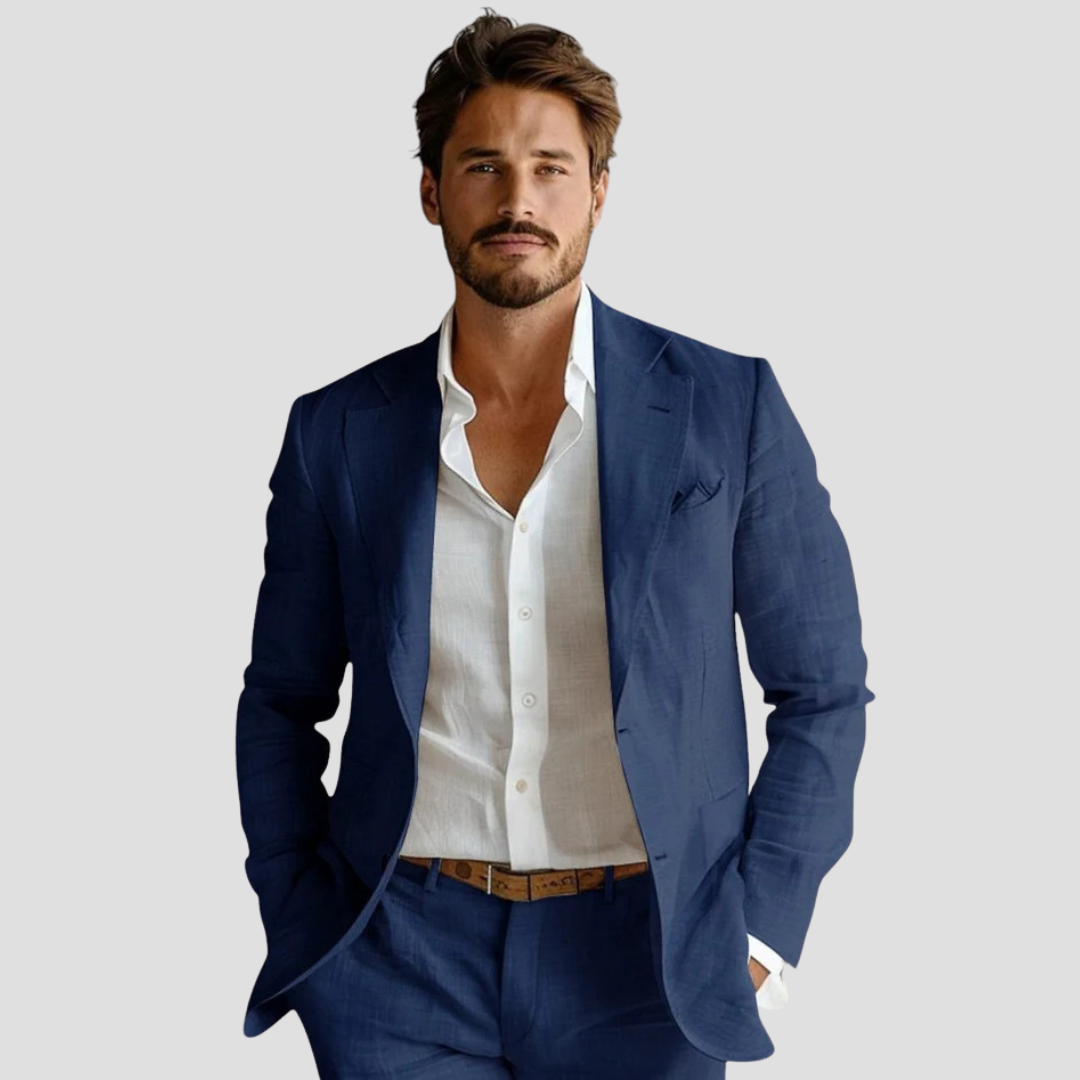 Men's Linen-Look Blazer – Tailored Two-Button Fit