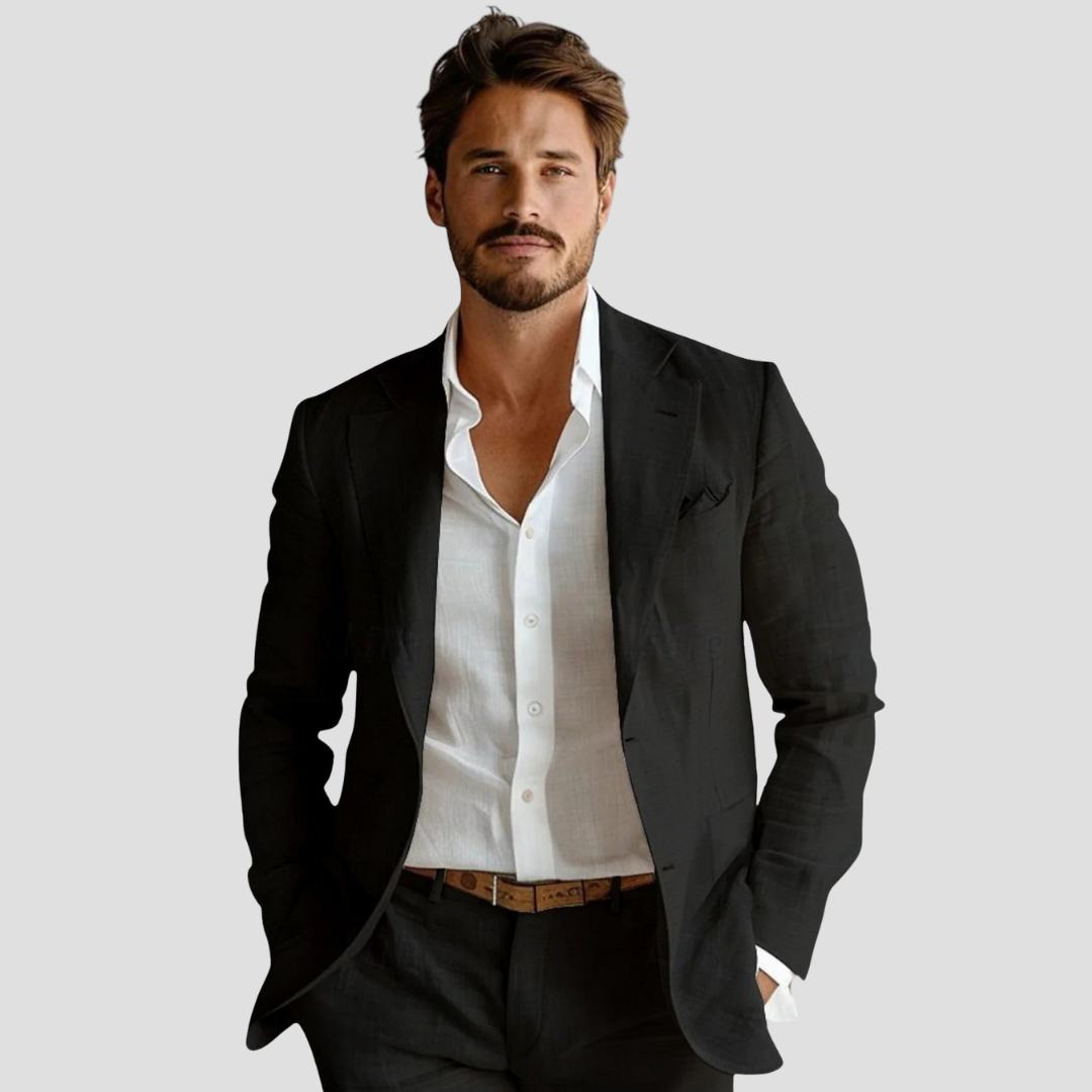 Men's Linen-Look Blazer – Tailored Two-Button Fit