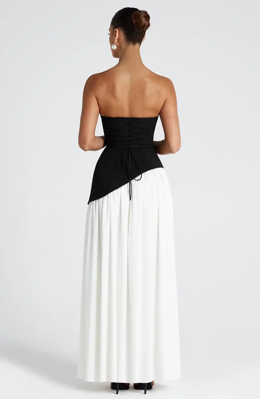Women's Corset Maxi Dress – Back Scarf & High Slit