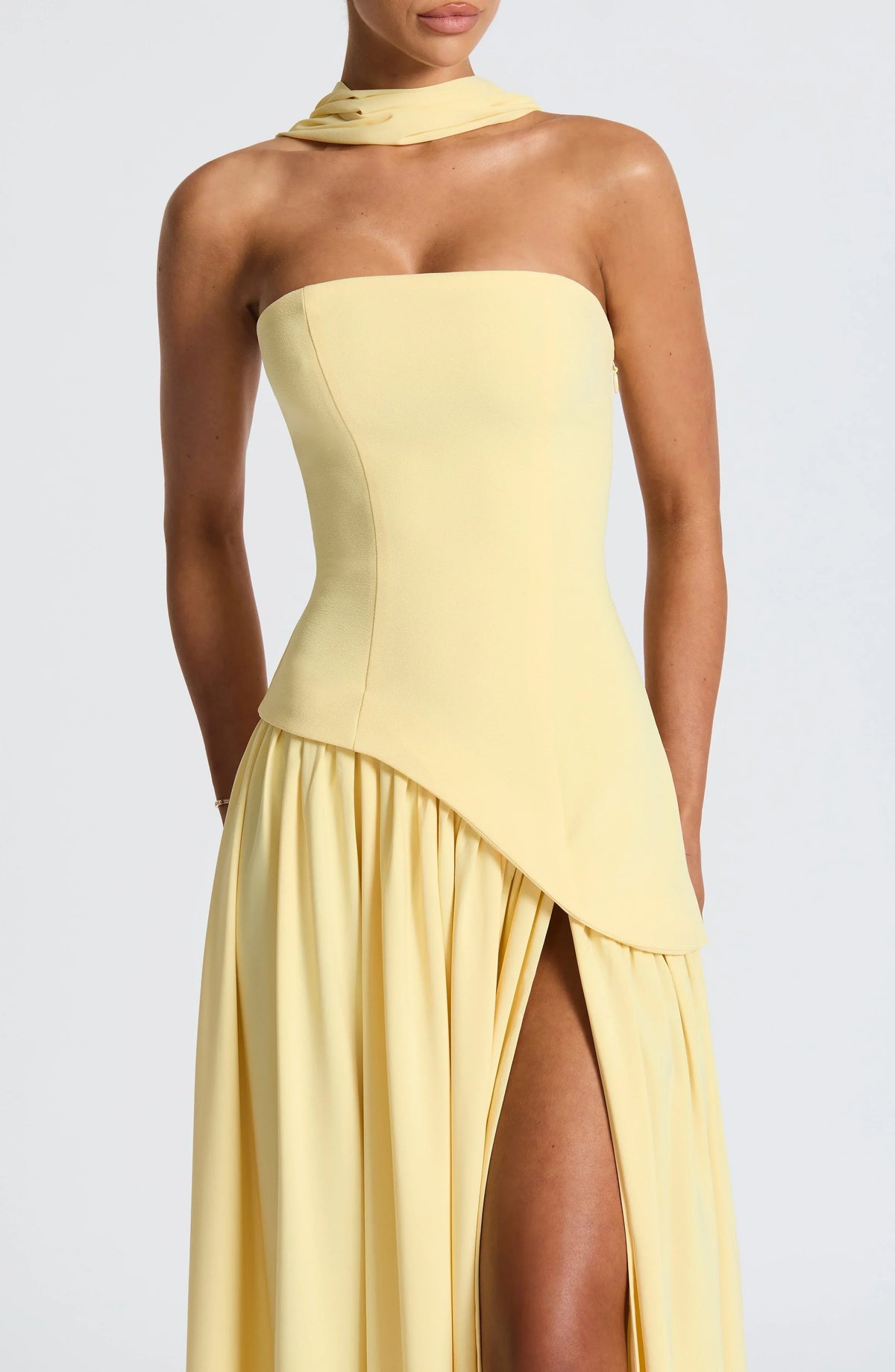 Women's Corset Maxi Dress – Back Scarf & High Slit