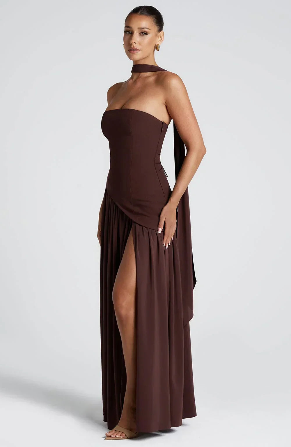 Women's Corset Maxi Dress – Back Scarf & High Slit