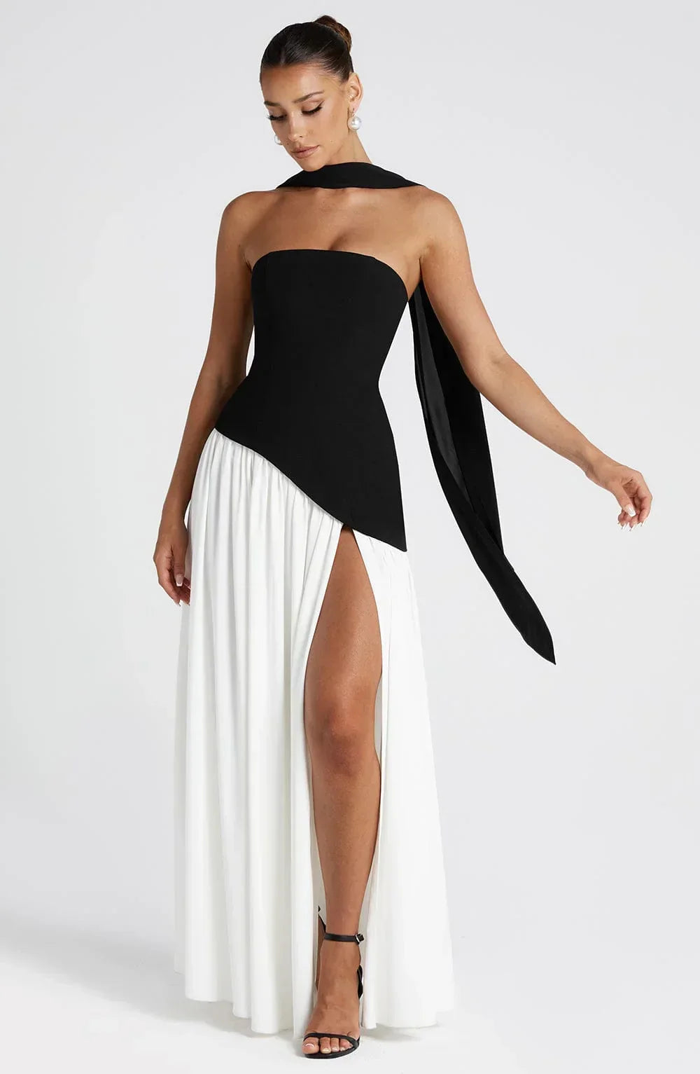 Women's Corset Maxi Dress – Back Scarf & High Slit