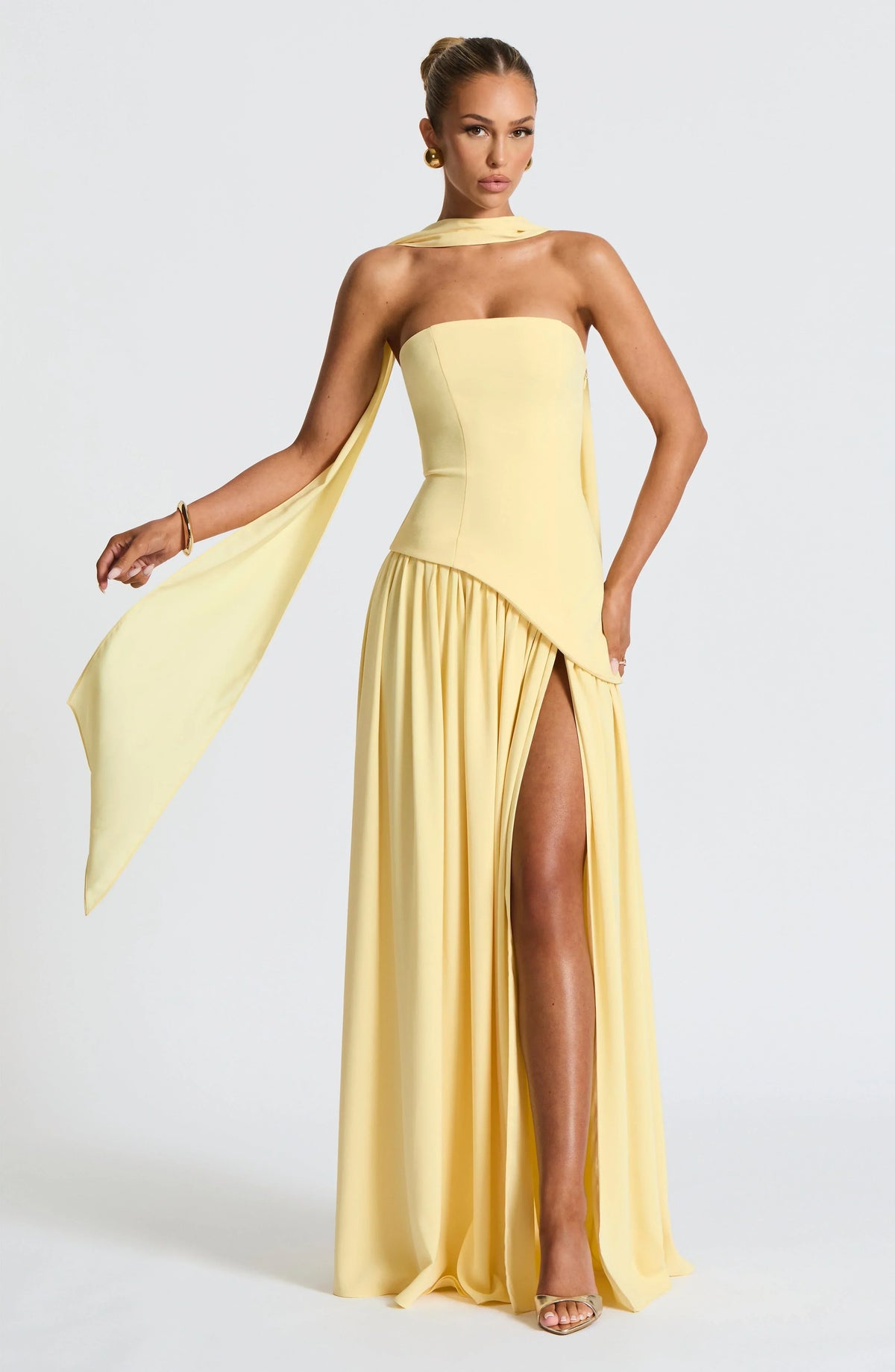 Women's Corset Maxi Dress – Back Scarf & High Slit