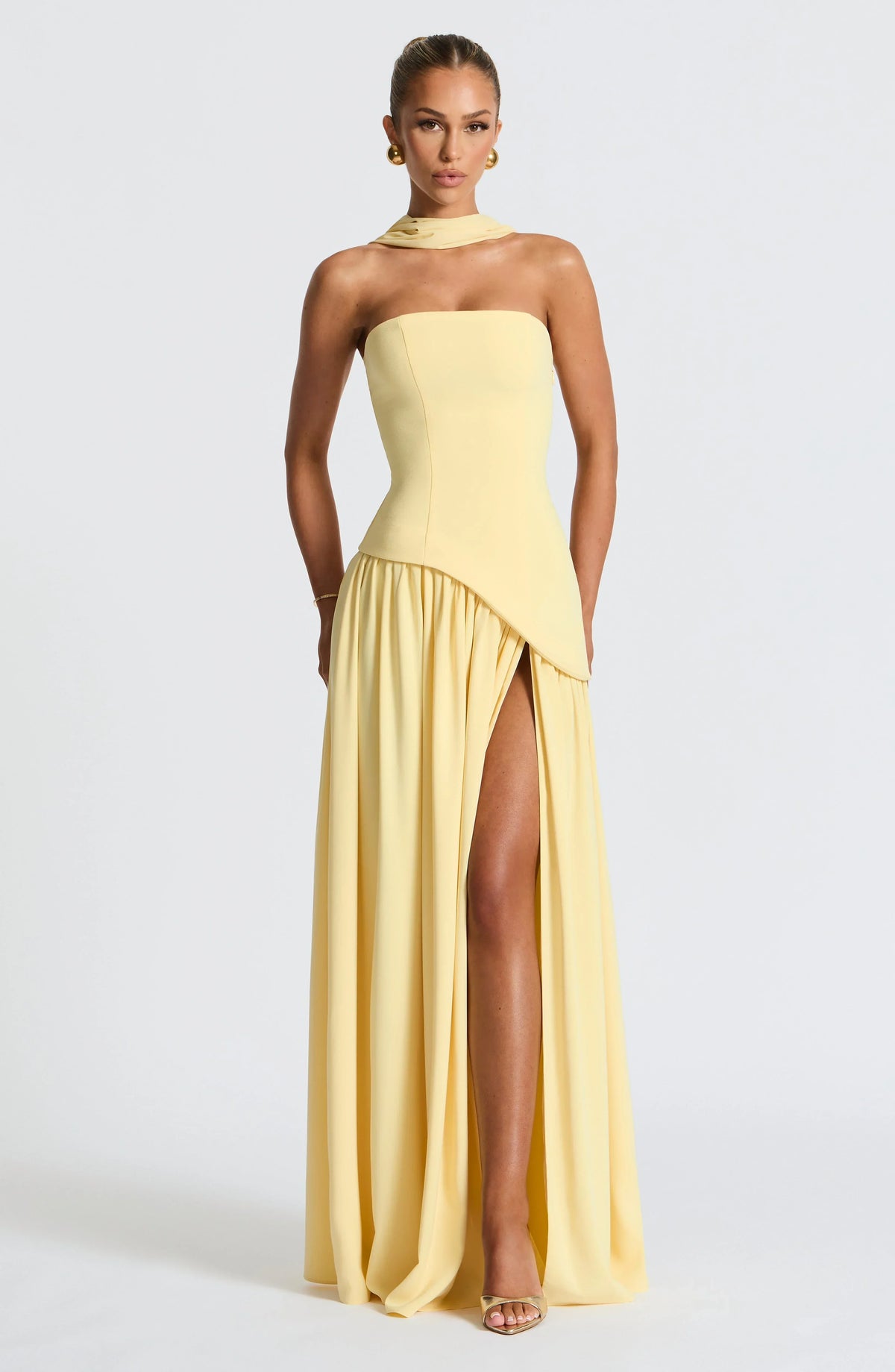 Women's Corset Maxi Dress – Back Scarf & High Slit