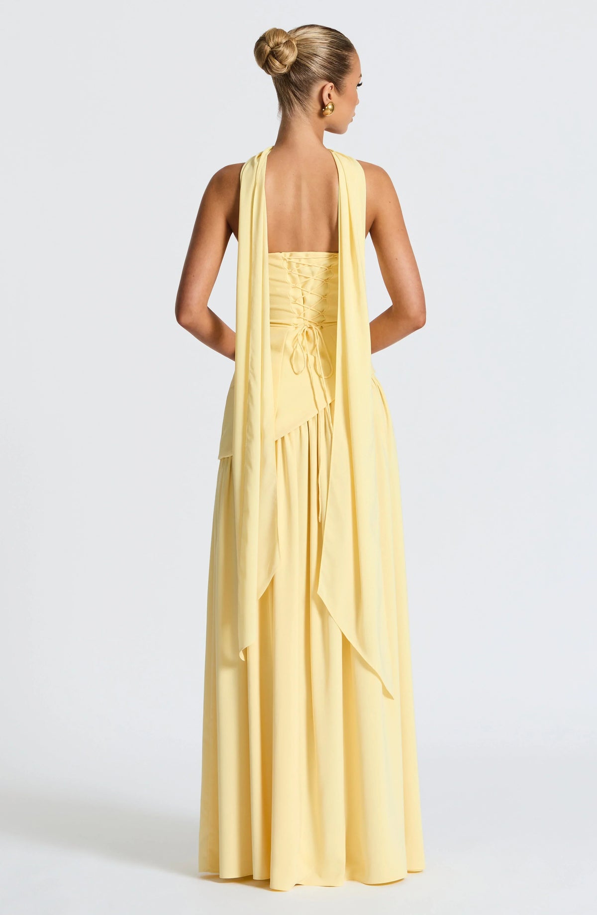 Women's Corset Maxi Dress – Back Scarf & High Slit