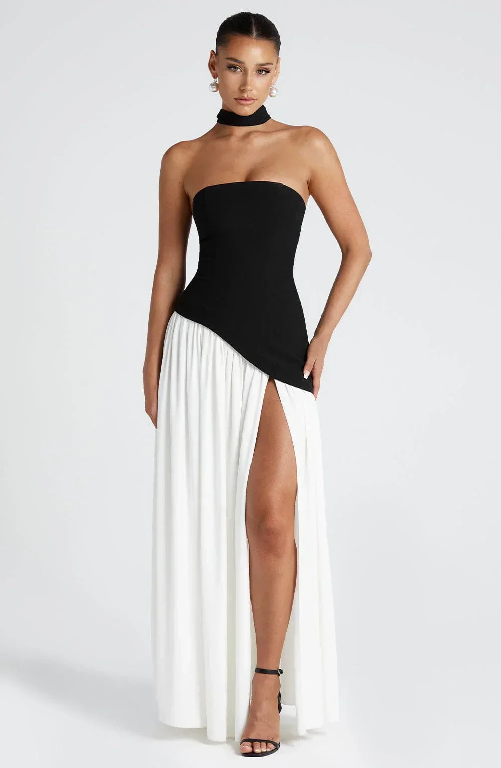 Women's Corset Maxi Dress – Back Scarf & High Slit