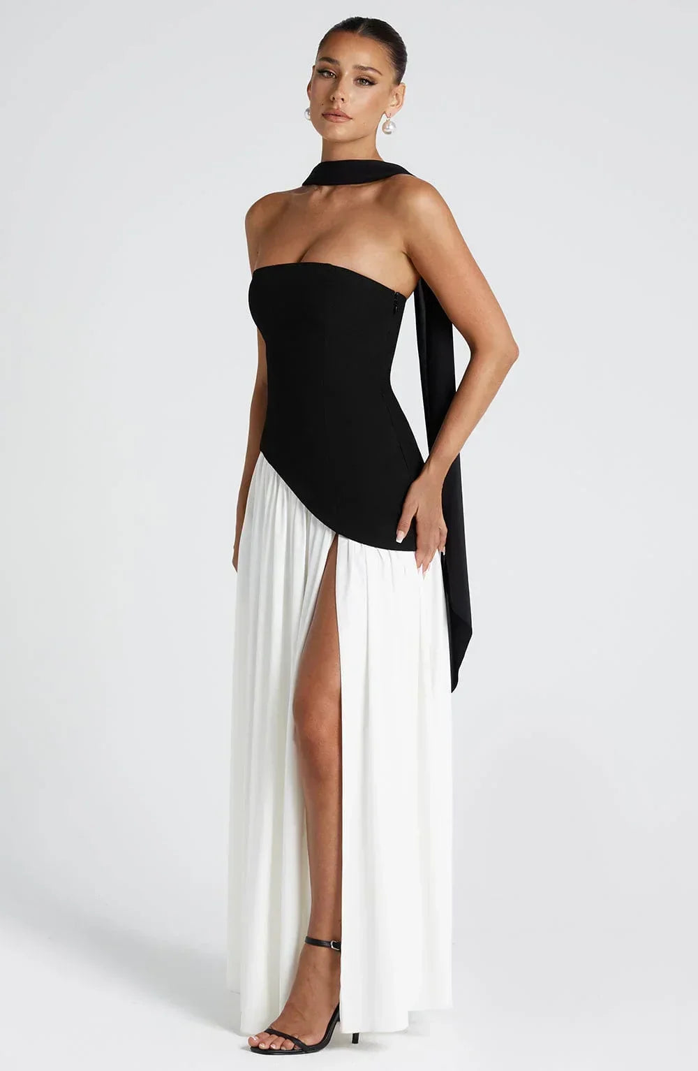 Women's Corset Maxi Dress – Back Scarf & High Slit