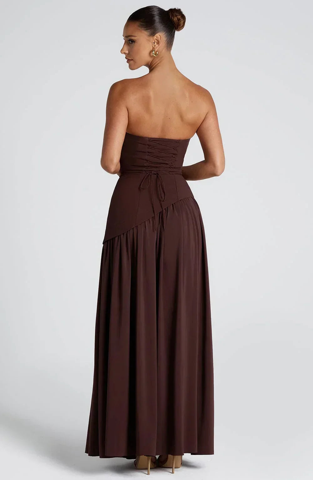 Women's Corset Maxi Dress – Back Scarf & High Slit