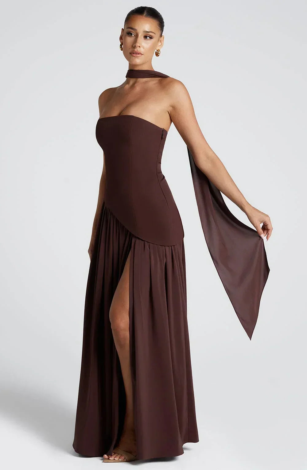 Women's Corset Maxi Dress – Back Scarf & High Slit