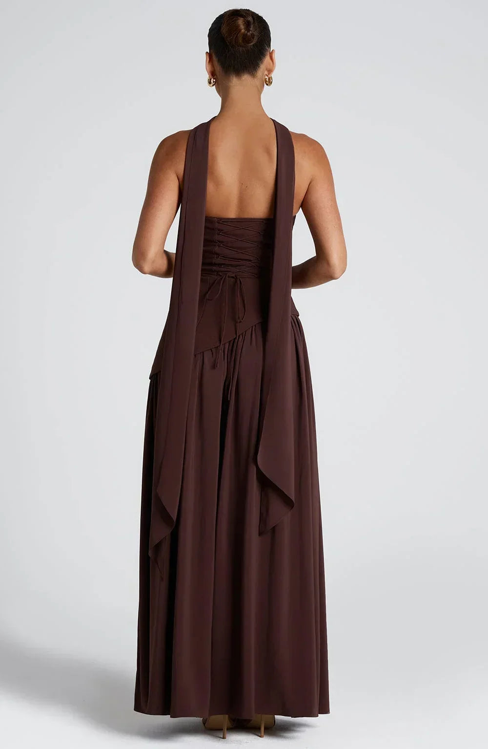 Women's Corset Maxi Dress – Back Scarf & High Slit