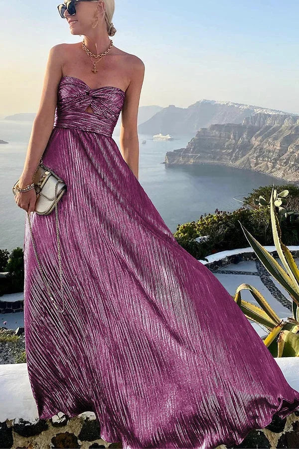 Women's Strapless Pleated Maxi Dress – Shimmer Column Fit