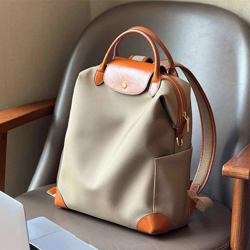 Women's Leather-Trim Backpack – Flap and Top Handles