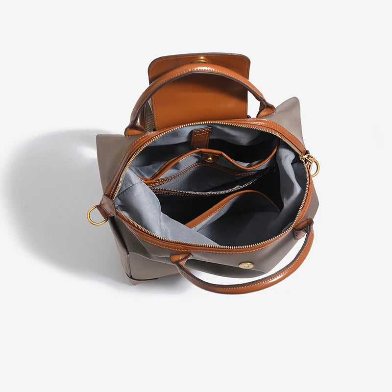 Women's Leather-Trim Backpack – Flap and Top Handles