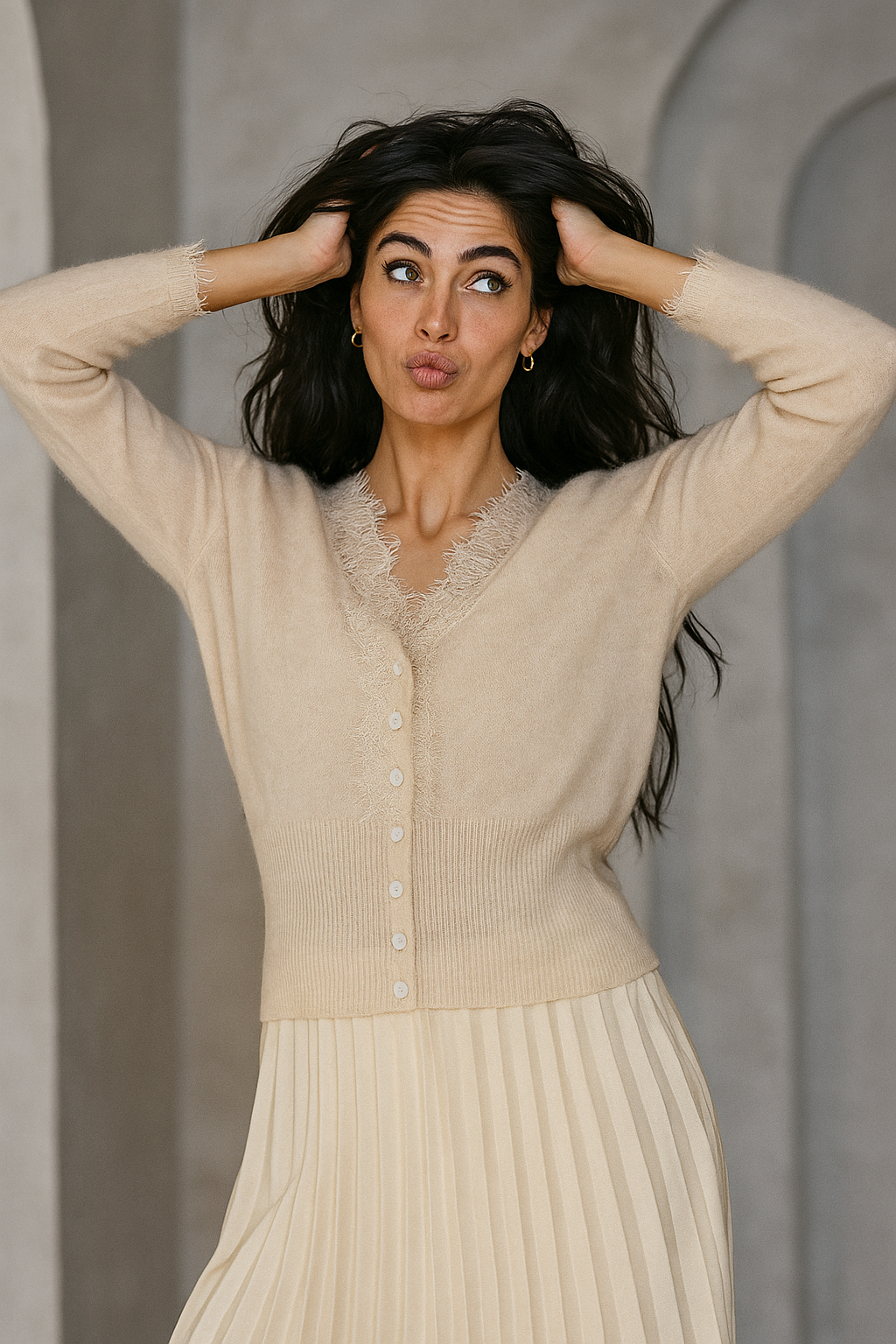 Women's Lace-Trim Knit Cardigan – Open Front Easy Fit