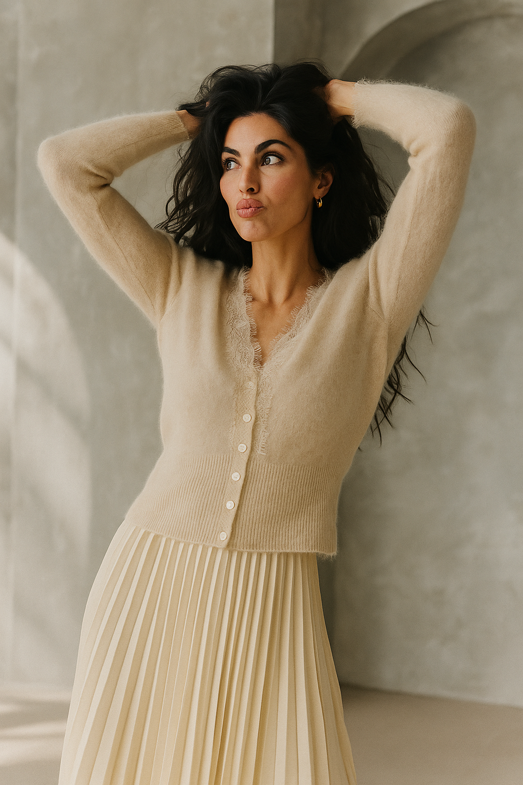 Women's Lace-Trim Knit Cardigan – Open Front Easy Fit