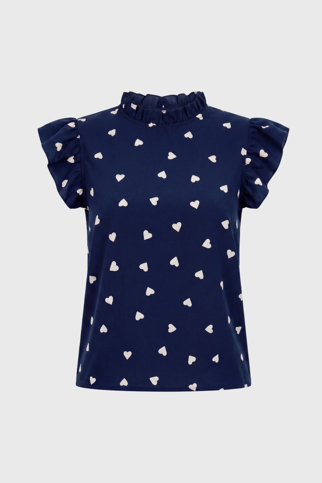 Women's Heart Print Ruffle Sleeve Top – Ruched High Neck