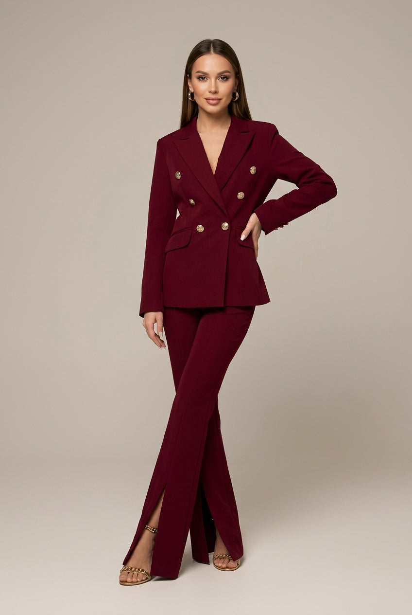 Women's Double-Breasted Suit Set – Blazer and Flared Pants