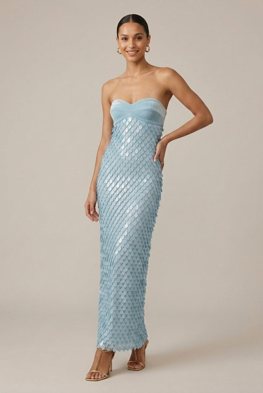 Women's Strapless Sequin Maxi Dress – Sweetheart Fitted Gown
