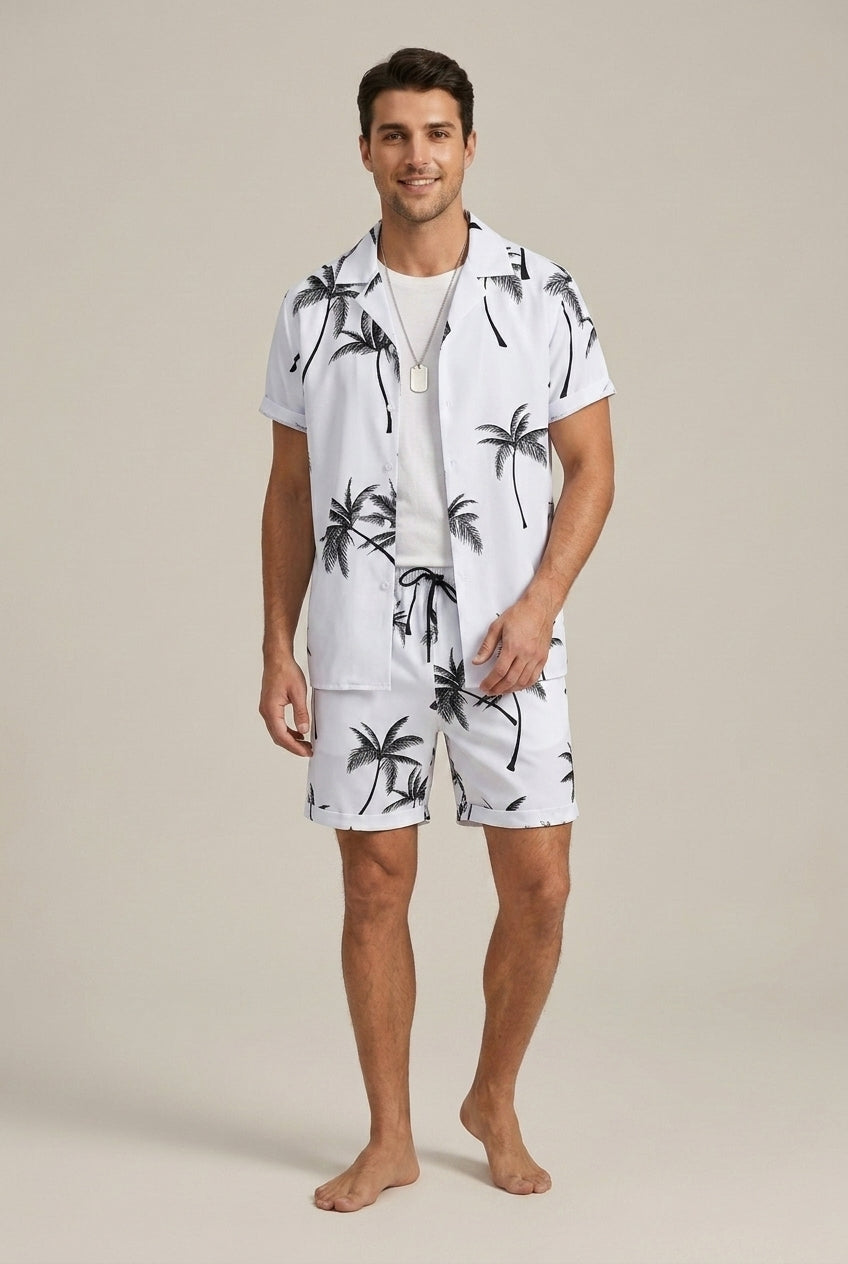 Men's Two-Piece Shirt and Shorts Set – Palm Print