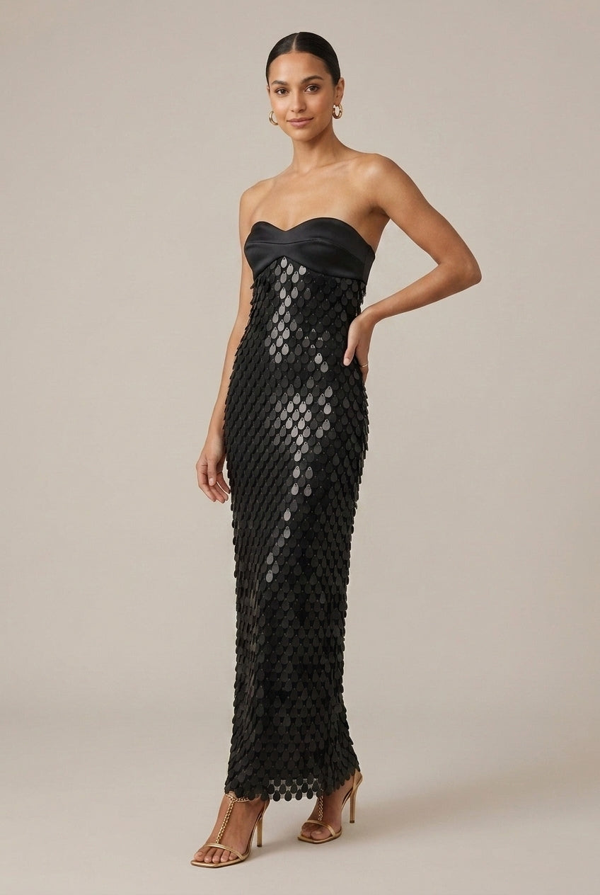 Women's Strapless Sequin Maxi Dress – Sweetheart Fitted Gown