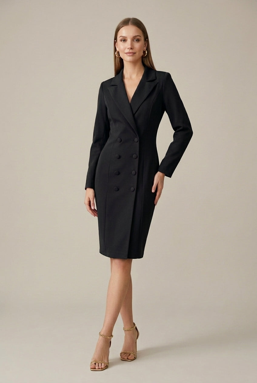 Women's Blazer Dress – Double-Breasted Knee-Length