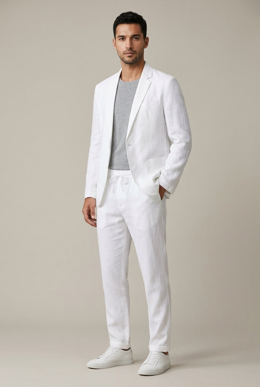 Men's Linen-Blend Suit Set – Single-Button Blazer and Pants