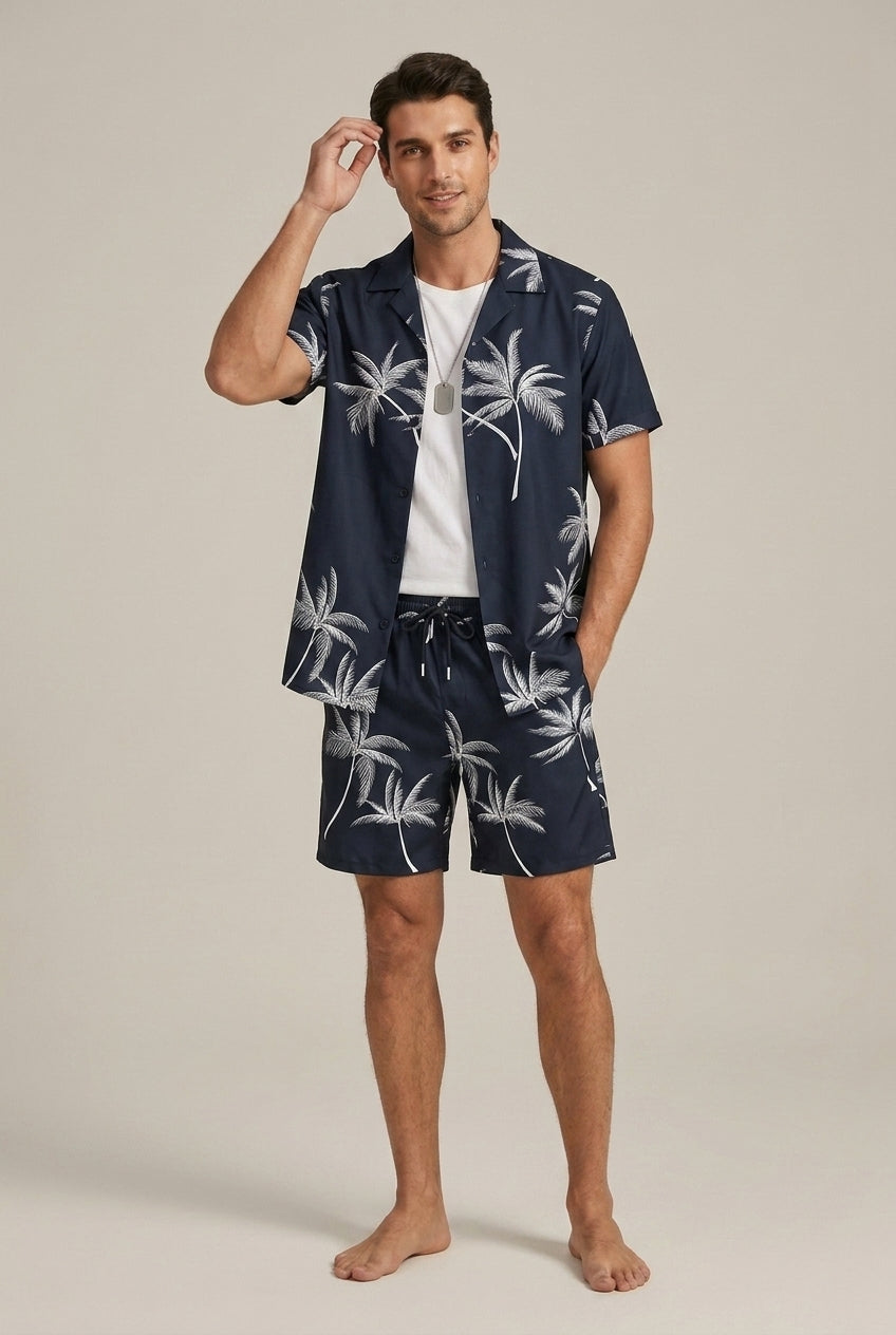 Men's Two-Piece Shirt and Shorts Set – Palm Print