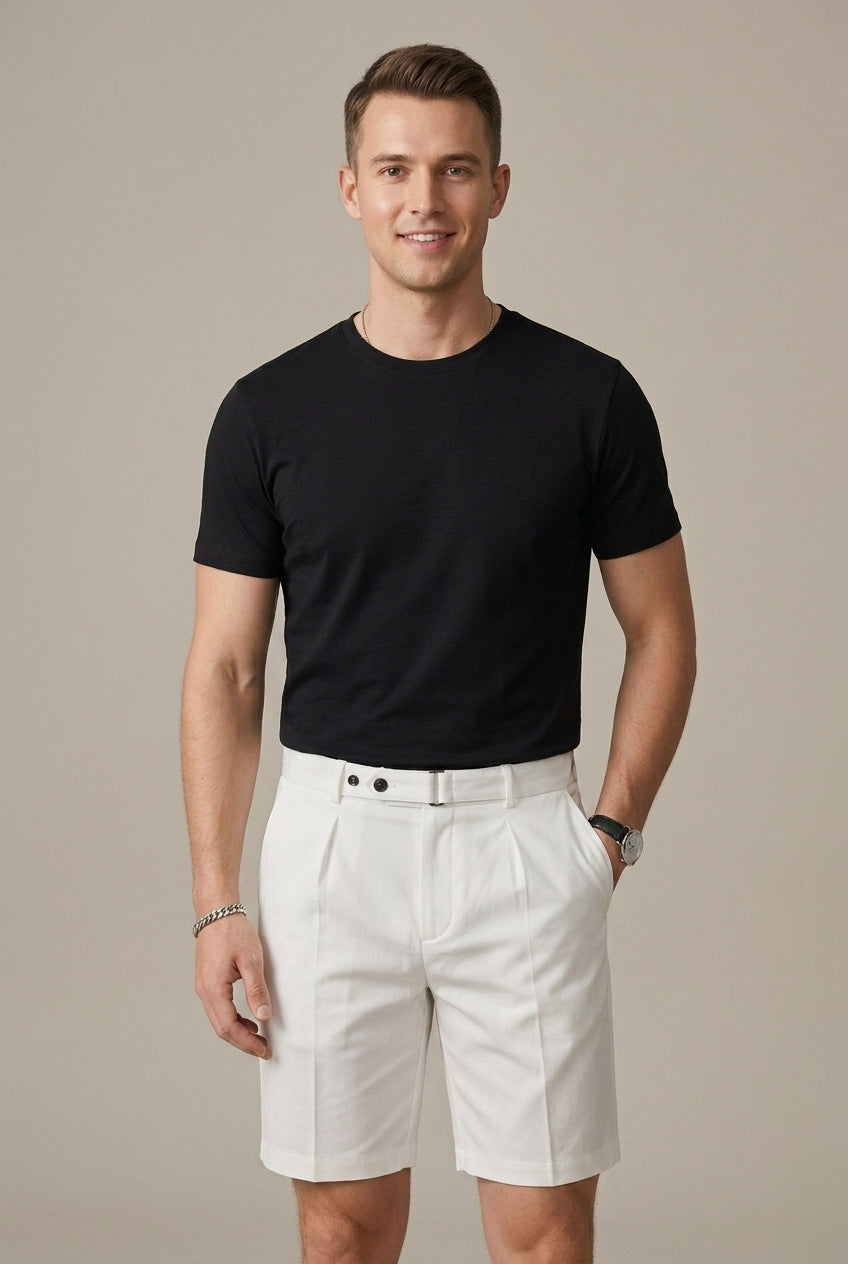 Men's Chino Shorts – Belted Pleat-Front Waist